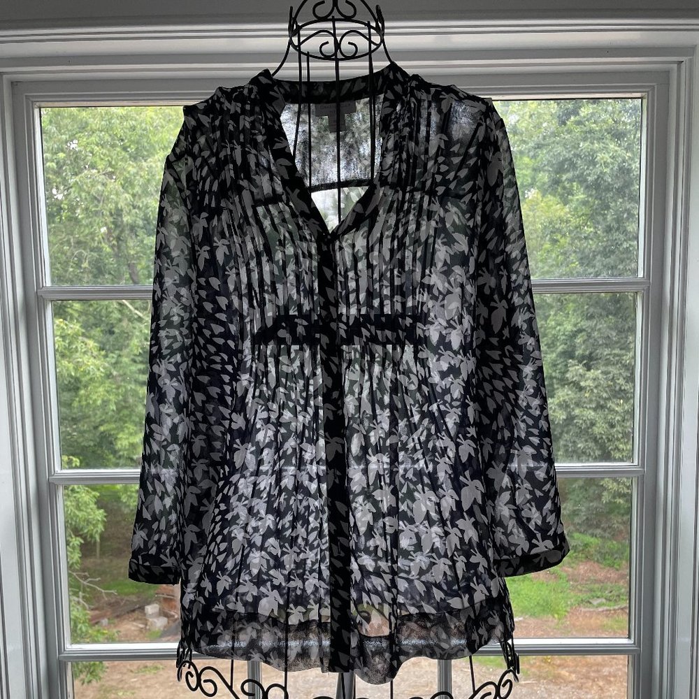 Navy blue semi-sheer blouse (Petite medium)